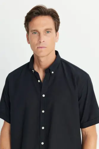 Men's Black 100% Cotton Comfort Fit Relaxed Cut Button - 5