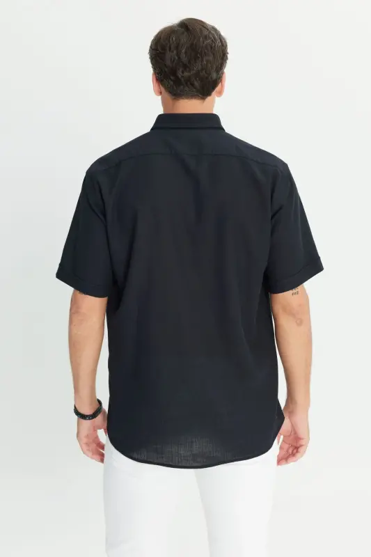 Men's Black 100% Cotton Comfort Fit Relaxed Cut Button - 6