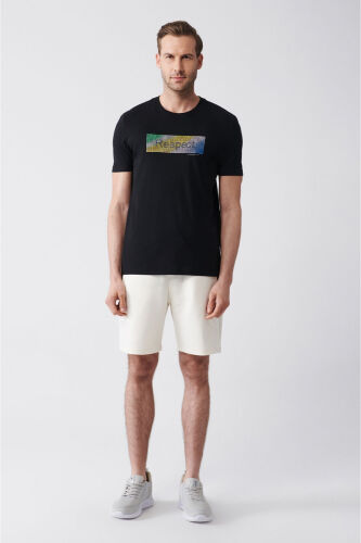 Men's Black 100% Cotton Crew Neck Printed T-shirt A31y1151 - 5