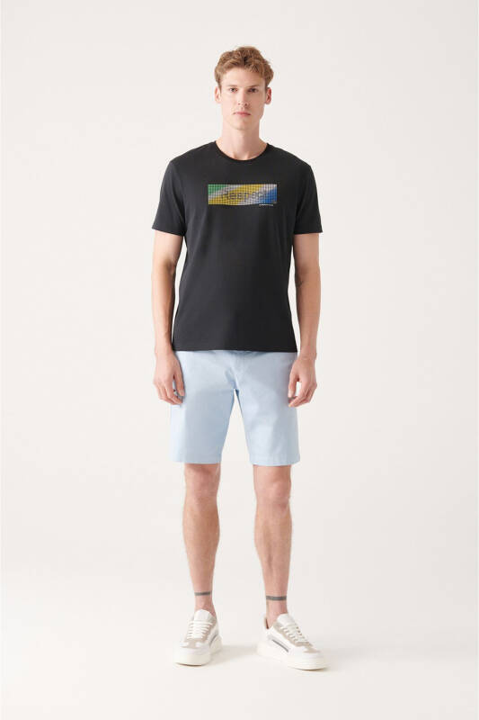 Men's Black 100% Cotton Crew Neck Printed T-shirt A31y1151 - 6