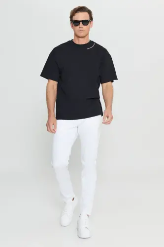 Men's Black 100% Cotton Oversize Fit Comfort Fit Crew Neck Printed T-shirt - 3