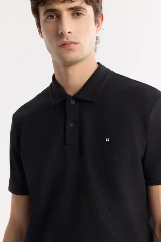 Men's Black 100% Cotton Quick Dry Regular Fit Non-Wrinkle Polo Collar T-shirt B001032 - 2