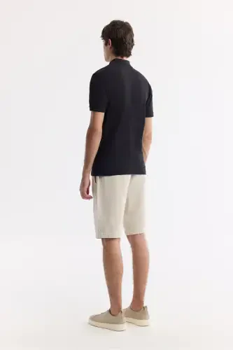 Men's Black 100% Cotton Quick Dry Regular Fit Non-Wrinkle Polo Collar T-shirt B001032 - 4