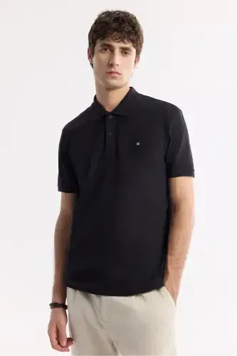 Men's Black 100% Cotton Quick Dry Regular Fit Non-Wrinkle Polo Collar T-shirt B001032 - 6