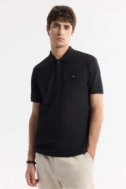 Men's Black 100% Cotton Quick Dry Regular Fit Non-Wrinkle Polo Collar T-shirt B001032 - 6