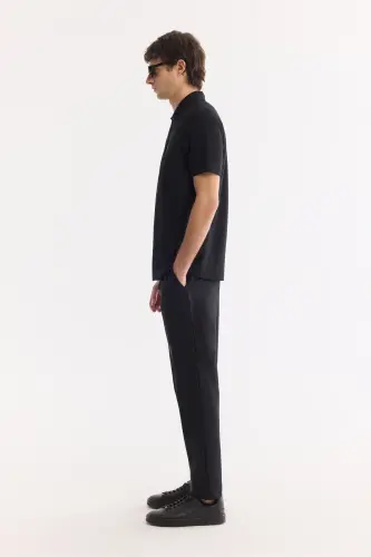 Men's Black 100% Cotton Quick Dry Regular Fit Non-Wrinkle Polo Collar T-shirt B001032 - 4