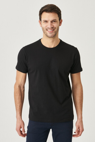 Men's Black 100% Cotton Slim Fit Crew Neck Basic T-Shirt - 30