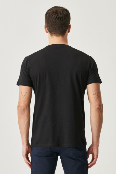 Men's Black 100% Cotton Slim Fit Crew Neck Basic T-Shirt - 32