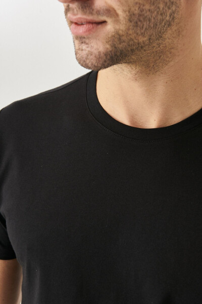 Men's Black 100% Cotton Slim Fit Crew Neck Basic T-Shirt - 23