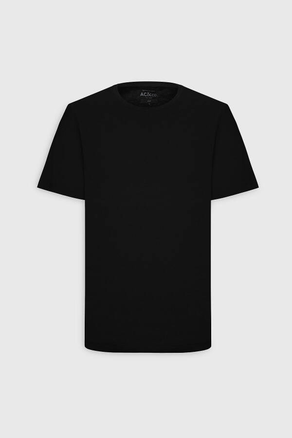 Men's Black 100% Cotton Slim Fit Crew Neck Basic T-Shirt - 25