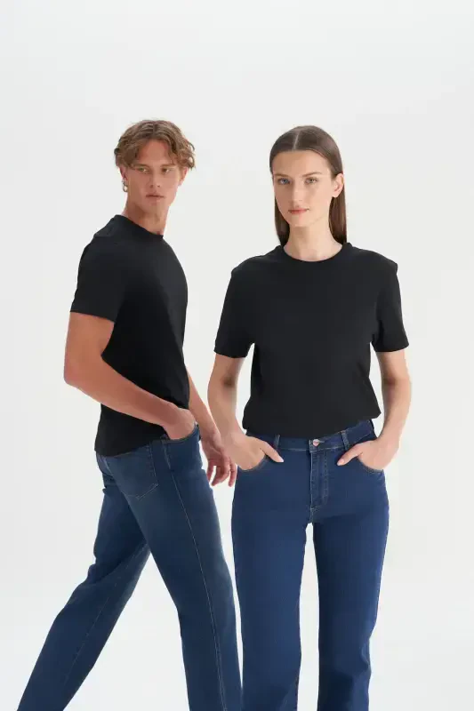 Men's Black 100% Cotton Slim Fit Crew Neck Basic T-Shirt - 5