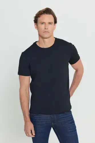 Men's Black 100% Cotton Slim Fit Crew Neck Basic T-Shirt - 7