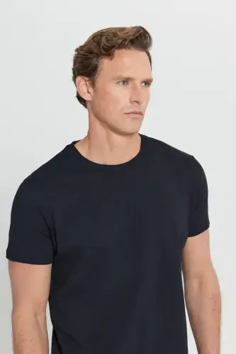 Men's Black 100% Cotton Slim Fit Crew Neck Basic T-Shirt - 8