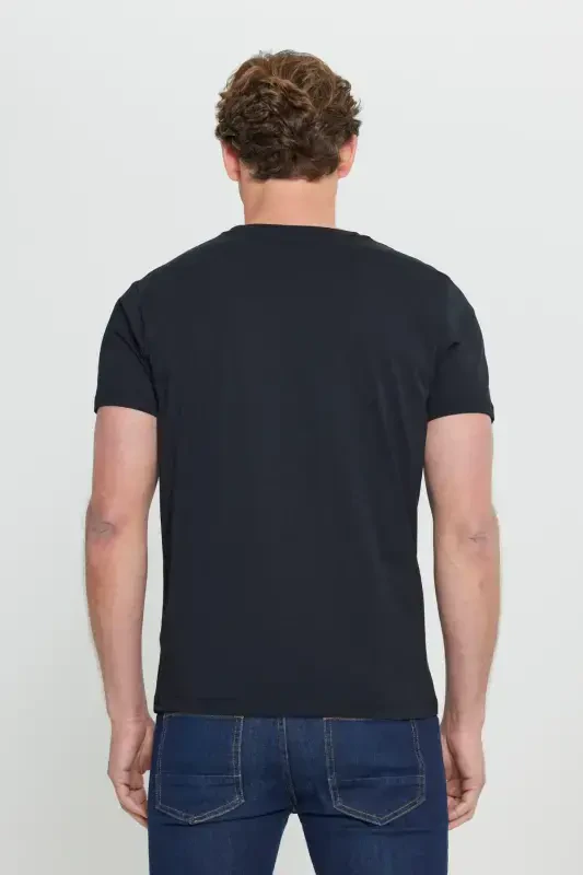 Men's Black 100% Cotton Slim Fit Crew Neck Basic T-Shirt - 9