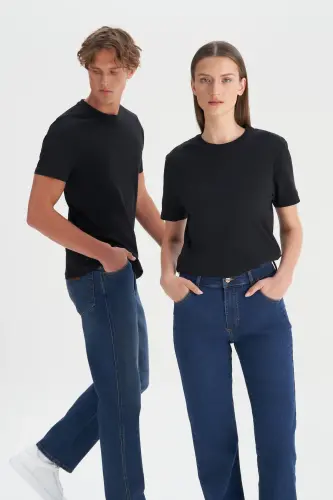 Men's Black 100% Cotton Slim Fit Crew Neck Basic T-Shirt - MODAZONE (1)