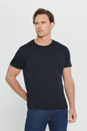 Men's Black 100% Cotton Slim Fit Crew Neck Basic T-Shirt - 4