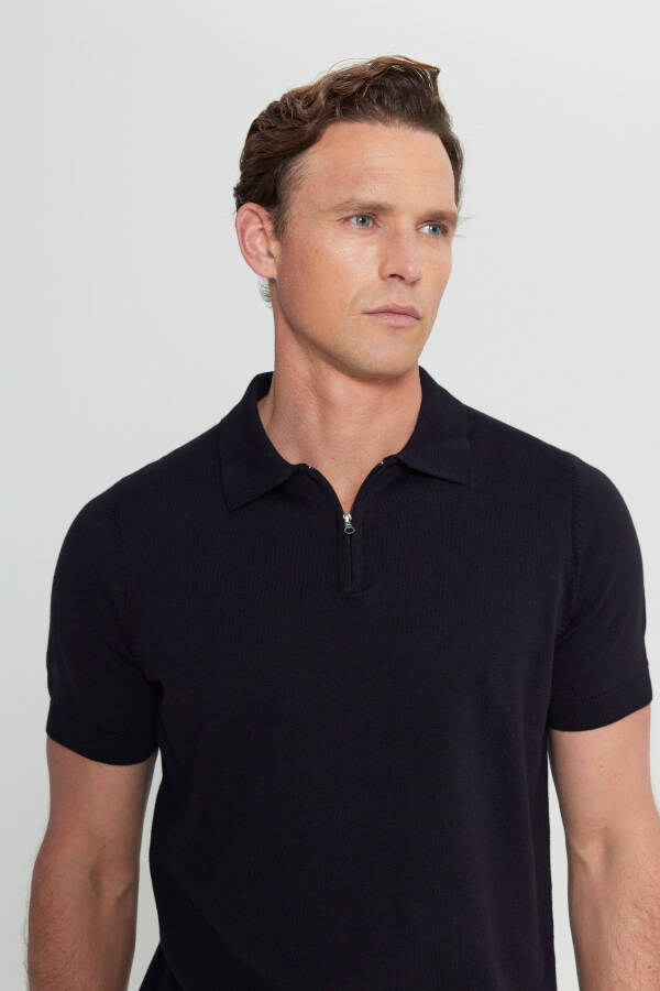 Men's Black 100% Cotton Standard Fit Regular Cut Polo Neck Knitted T-Shirt - 4