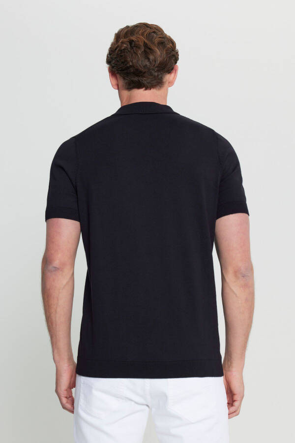 Men's Black 100% Cotton Standard Fit Regular Cut Polo Neck Knitted T-Shirt - 5