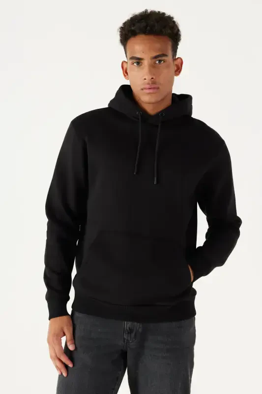Men's Black 2-Pack Cotton Sweatshirt Hoodie Kangaroo Pocket Standard Fit Regular Fit-Black - 8