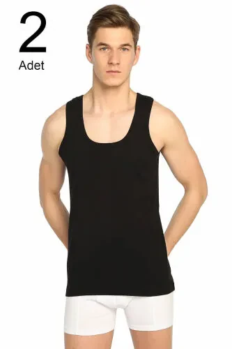 Men's Black 2-Pack Ribbed Sports Tank Top ELF568T0118CCM2 - TUTKU (1)