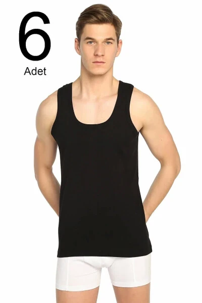 Men's Black 6-Pack Ribbed Classic Tank Top Elf568t0102ccm6 - TUTKU (1)