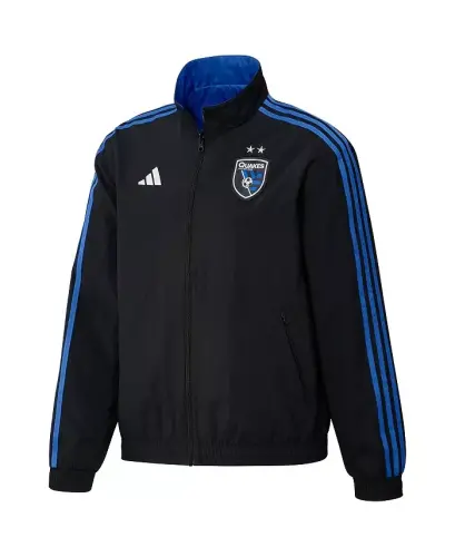 Men's Black and Blue San Jose Earthquakes 2023 On-Field Anthem Full-Zip Reversible Team Jacket-Black, Blue - 3