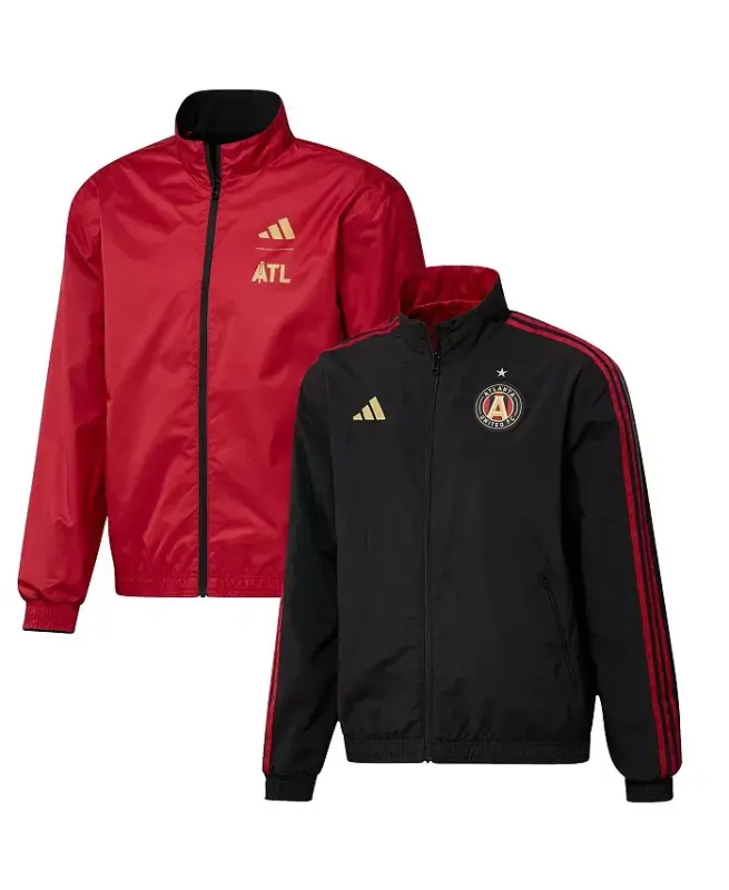 Men's Black and Red Atlanta United FC 2023 On-Field Anthem Full-Zip Reversible Team Jacket-Black, Red - 1