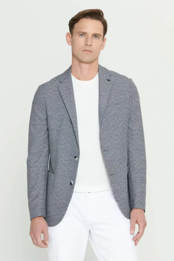 Men's Black and White Slim Fit Narrow Cut Mono Collar Des - 1