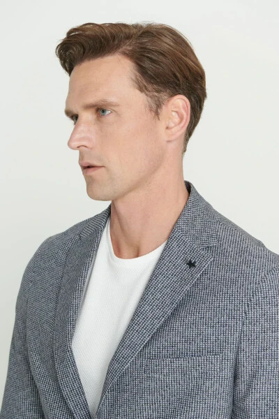 Men's Black and White Slim Fit Narrow Cut Mono Collar Des - 5