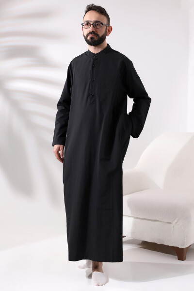 Men's Black Ankle-Length Thawb for Hajj and Umrah - 1