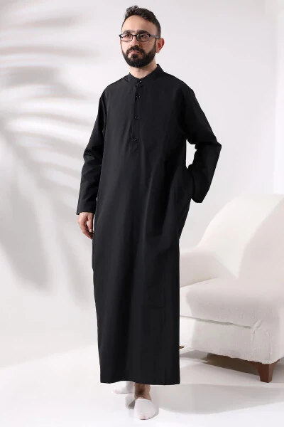 Men's Black Ankle-Length Thawb for Hajj and Umrah - Modazone
