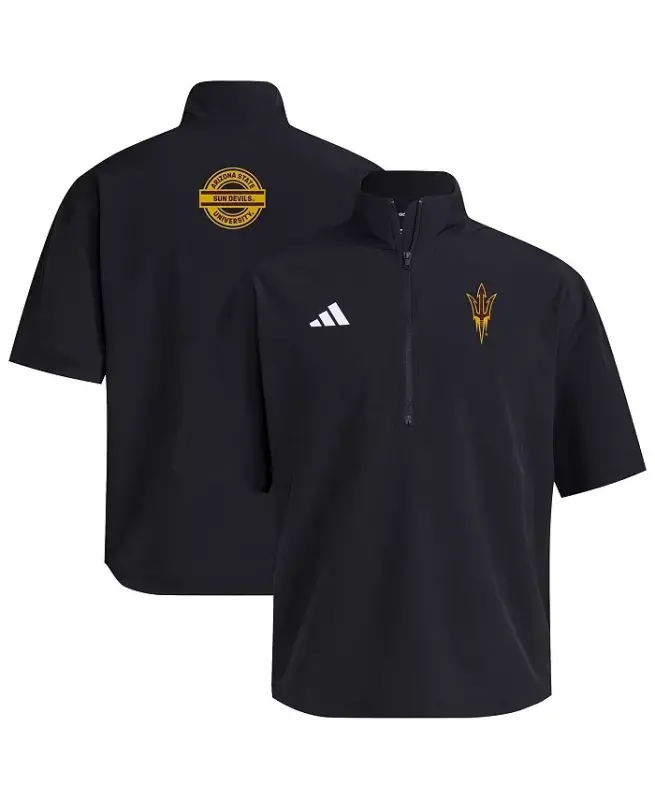 Men's Black Arizona State Sun Devils 2024 Half-Zip Short Sleeve Training Jacket-Black - ADIDAS