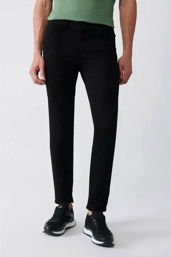 Men's Black Armored Flexible 5 Pocket Slim Fit Skinny Canvas Pants E003055 - 2