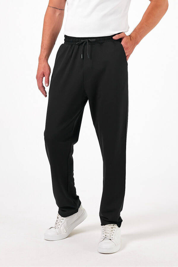 Men's Black Baggy Straight Leg Wide Leg Summer Casual 100% Cotton Sweatpants - 5