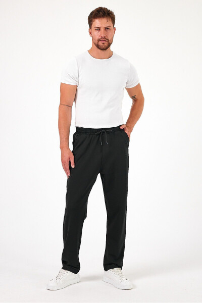 Men's Black Baggy Straight Leg Wide Leg Summer Casual 100% Cotton Sweatpants - 6