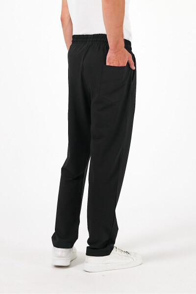 Men's Black Baggy Straight Leg Wide Leg Summer Casual 100% Cotton Sweatpants - 7