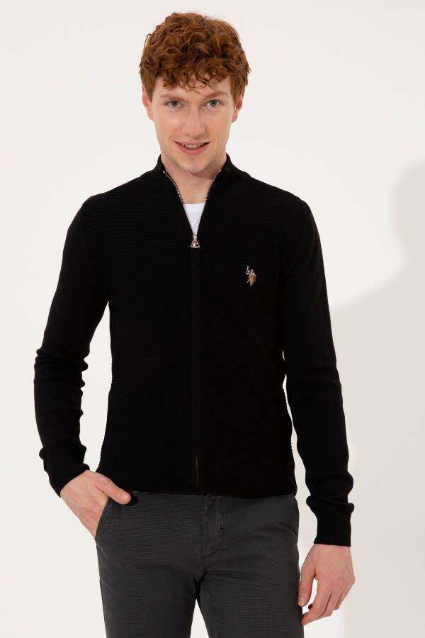 Men's Black Basic Knit Cardigan - 1