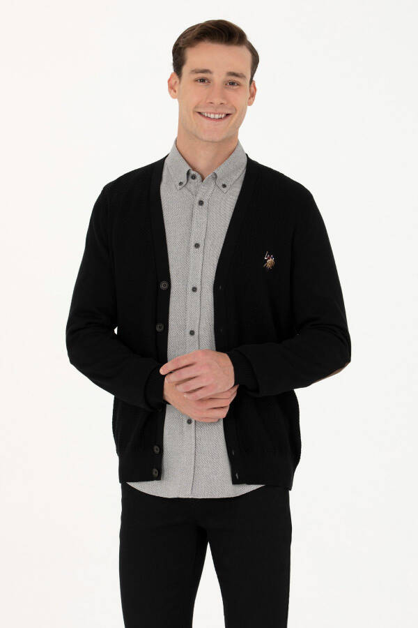 Men's Black Basic Knit Cardigan - 1