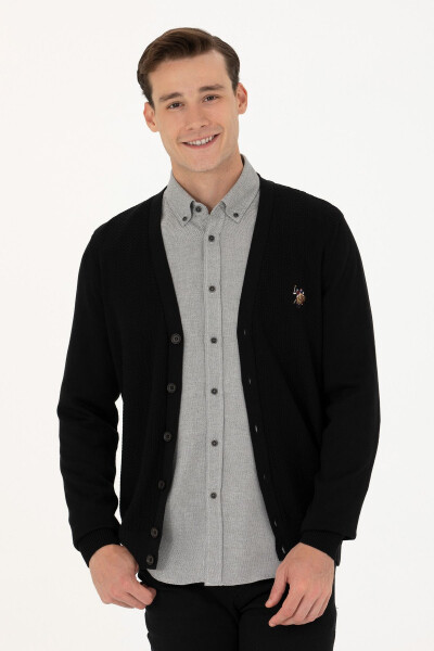 Men's Black Basic Knit Cardigan - 3