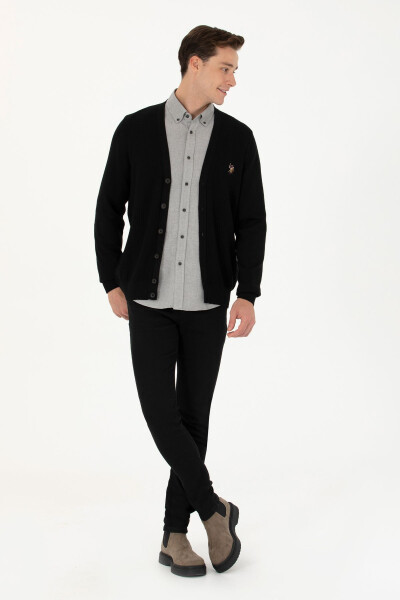 Men's Black Basic Knit Cardigan - 4