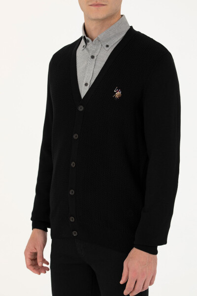 Men's Black Basic Knit Cardigan - 6