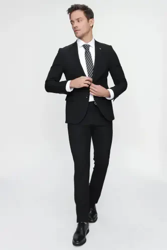 Men's Black Basic Plain Slim Fit Narrow Cut 6 Drop Suit - MORVEN (1)