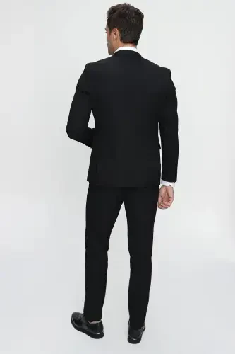 Men's Black Basic Plain Slim Fit Narrow Cut 6 Drop Suit - 7