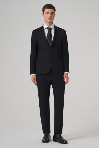 Men's Black Basic Plain Slim Fit Narrow Cut Double Slit Suit - 3