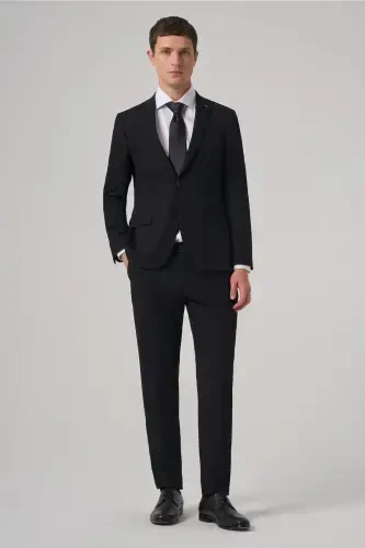 Men's Black Basic Plain Slim Fit Narrow Cut Double Slit Suit - 4