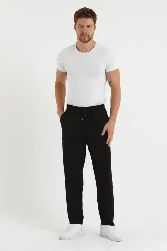 Men's Black Basic Relaxed Fit Jogger Pants-BLACK - 4