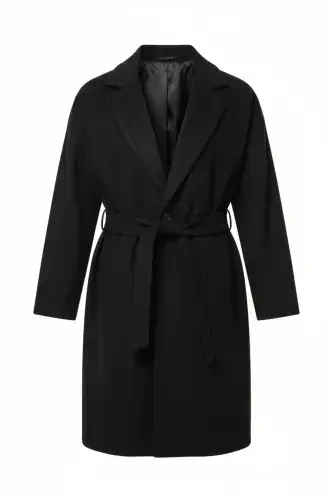 Men's Black Belted Oversized Relaxed Fit Wool Coat - 7