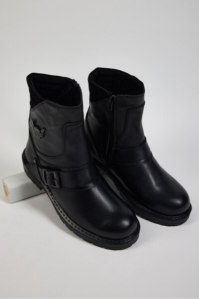 Men's Black Black Comfortable Fit Buckle Genuine Leather Men's Boots - 3