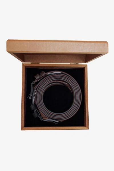 Men's Black-Brown Special Wooden Gift Boxed 2-Piece Denim Belt Set Groom's Bag - ALTINYILDIZ CLASSICS