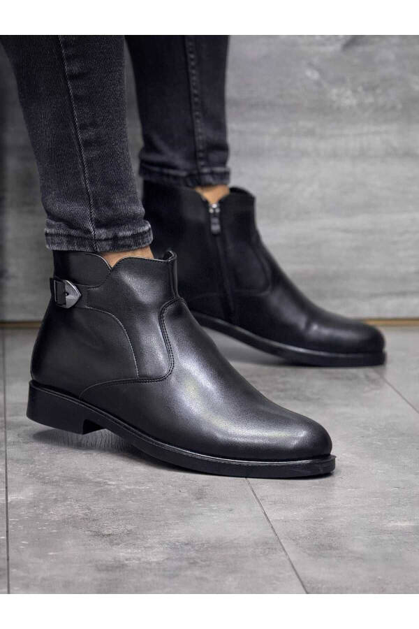 Men's Black Buckle Detailed Leather Orthopedic Casual Stylish Comfortable Boots WSB1042 - 1